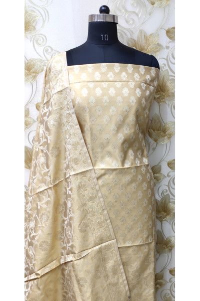 All Over Banarasi Butta Weaving Beige Kathan Silk Suit Fabric Set (SF28)